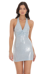 Sequin Twist V Neck Bodycon Dress