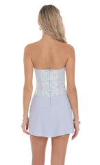 Pastel Blue Sequin Draped Waist Dress