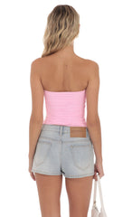 Pink V Neck Ruched Strapless Top