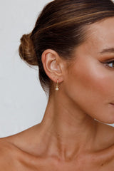 Drop Diamante Hoop Earrings Gold Toned