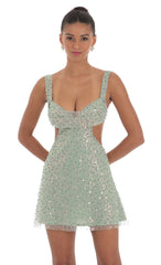 Sequin Pearl Cutout Dress Emerald Green