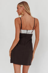 Sequin Twist Mini Dress Black Silver Sparkle