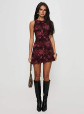 Paisley Mini Dress Burgundy Romance