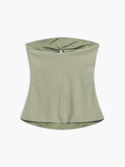 U Ring Cutout Zippered Tube Top Pleated Design