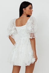 Sunshine Ruffle Strap Mini Dress Embellished White