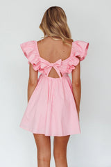 Ruffle Sleeve Babydoll Mini Dress Soft Pink Angelic