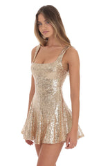 Sequin Skater Dress Gold Sparkle Party Mini