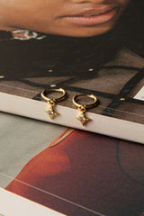 Drop Diamante Hoop Earrings Gold Toned