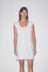 Capped Sleeve Mini Dress White Organic Cotton