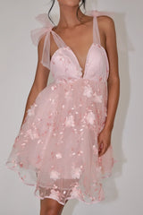 Spring Bloom Tied Shoulder Embellished Mini Dress