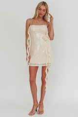 Ruffle Rosette Sequin Mini Dress