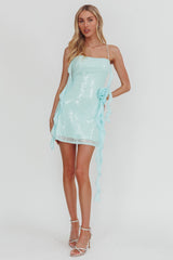 Ruffle Rosette Sequin Mini Dress Mint