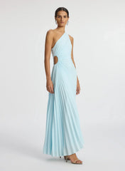 Matte Pleated Dress Asymmetrical Drape