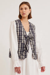 Navy Check Tie Gilet Cropped Vest