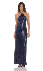 Sequin Halter Maxi Dress