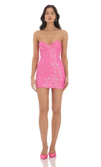 Sequin Strapless Bodycon Dress Hot Pink