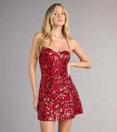 Sequin Halter A Line Mini Dress