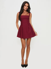 Red Mini Dress with Pleated Bow