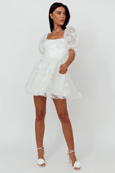 Sunshine Ruffle Strap Mini Dress Embellished White