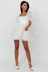 Sunshine Ruffle Strap Mini Dress Embellished White