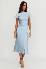 Cap Sleeve Cowl Back Midi Dress in Baby Blue