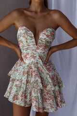 Sweetheart Neckline Asymmetrical Floral Dress