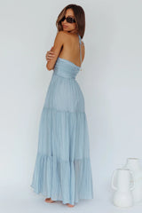 Ice Blue Halterneck Maxi Dress