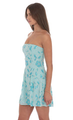 Sequin Beaded Flare Strapless Dress Blue