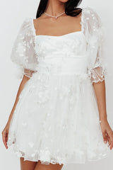 Sunshine Ruffle Strap Mini Dress Embellished White