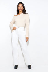 Winter Date Knitted Top Beige Shoulder Cutout Long Sleeves