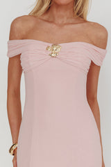 Off Shoulder Sheer Hem Maxi Dress