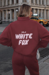 Zip Front Sweater Red Velvet Oversized Comfort