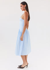 Yvette Corset Midi Dress in Blue
