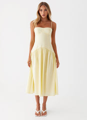 Yellow Corset Midi Dress Sweetheart Neckline Elegant Silhouette