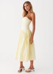 Yellow Corset Midi Dress Sweetheart Neckline Elegant Silhouette