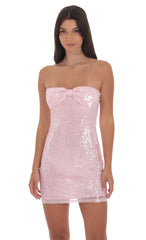 Pink Sequin Bow Strapless Mini Dress