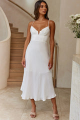 Elegant Fitted Bodice Midi Dress with Cami Straps