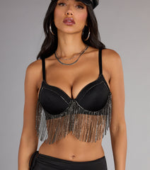 Shimmering Rhinestone Fringe Bra Top