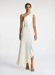 Satin Pleated One Shoulder Dress