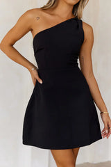 One Shoulder Twist Mini Dress Black