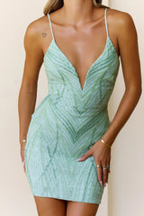 Twirl In Lights Sequin Mini Dress Sparkle Sage Evening