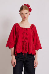 Red Blouse With Bow And Broderie