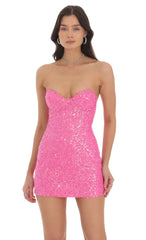 Sequin Strapless Bodycon Dress Hot Pink