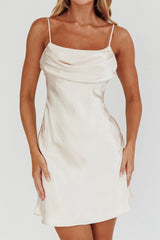 Pleated Satin Mini Dress Champagne