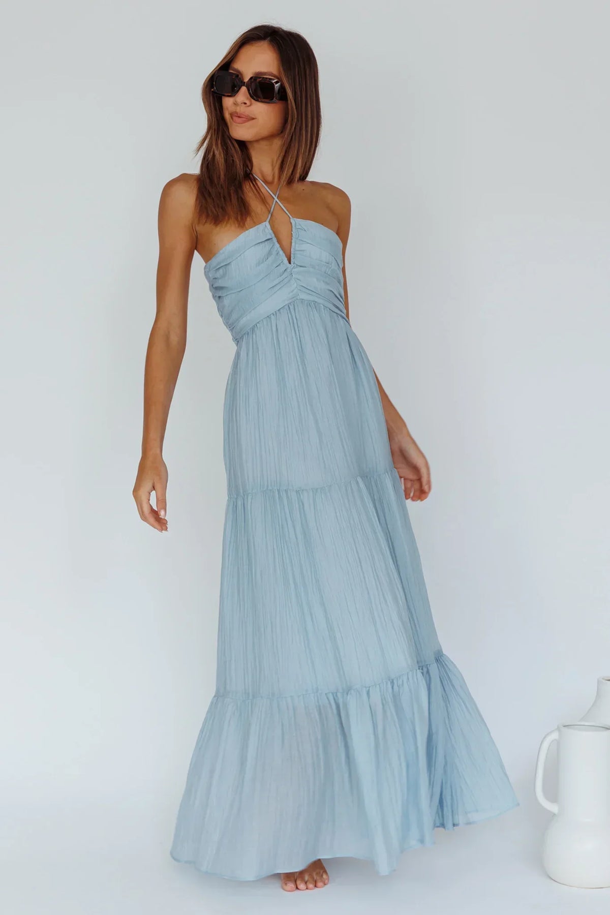 Ice Blue Halterneck Maxi Dress