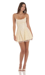 Sequin Beaded Mini Dress in Yellow