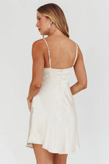 Pleated Satin Mini Dress Champagne