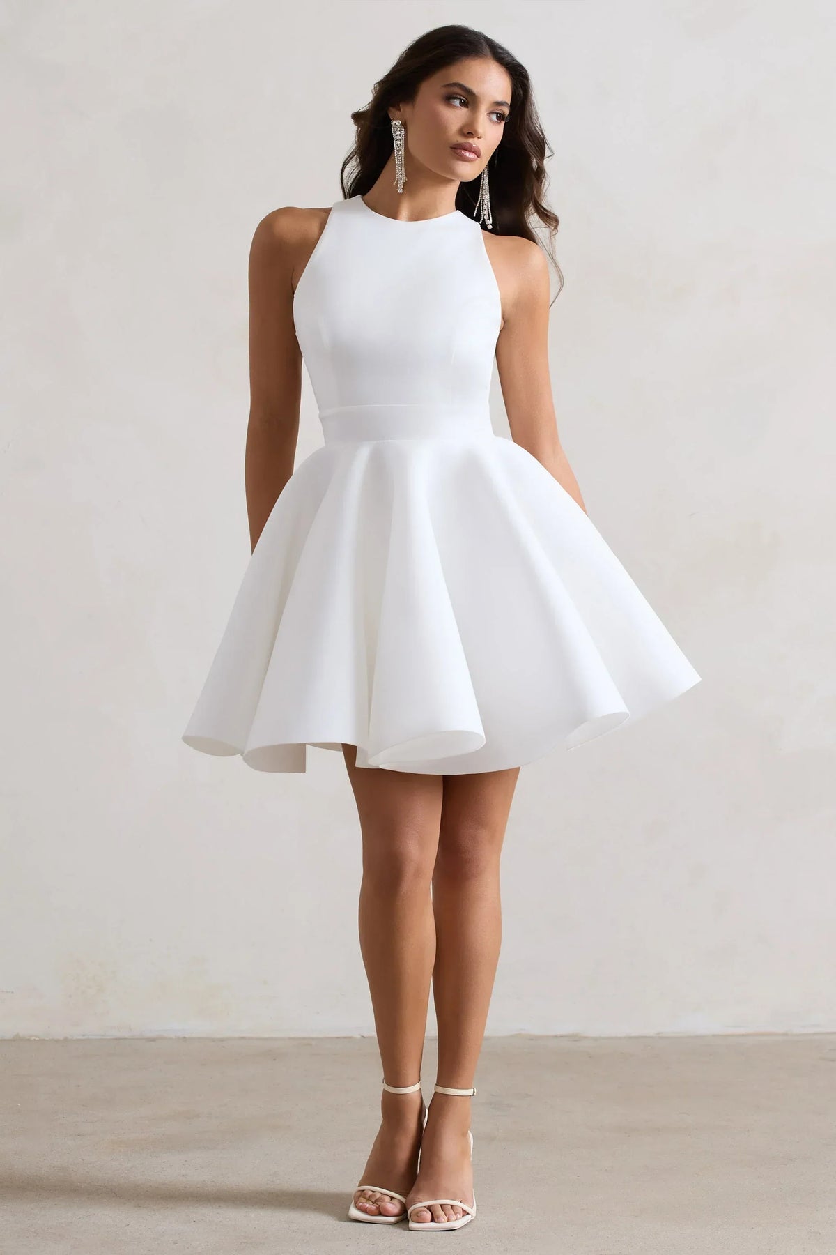 White Racer Neck Skater Dress