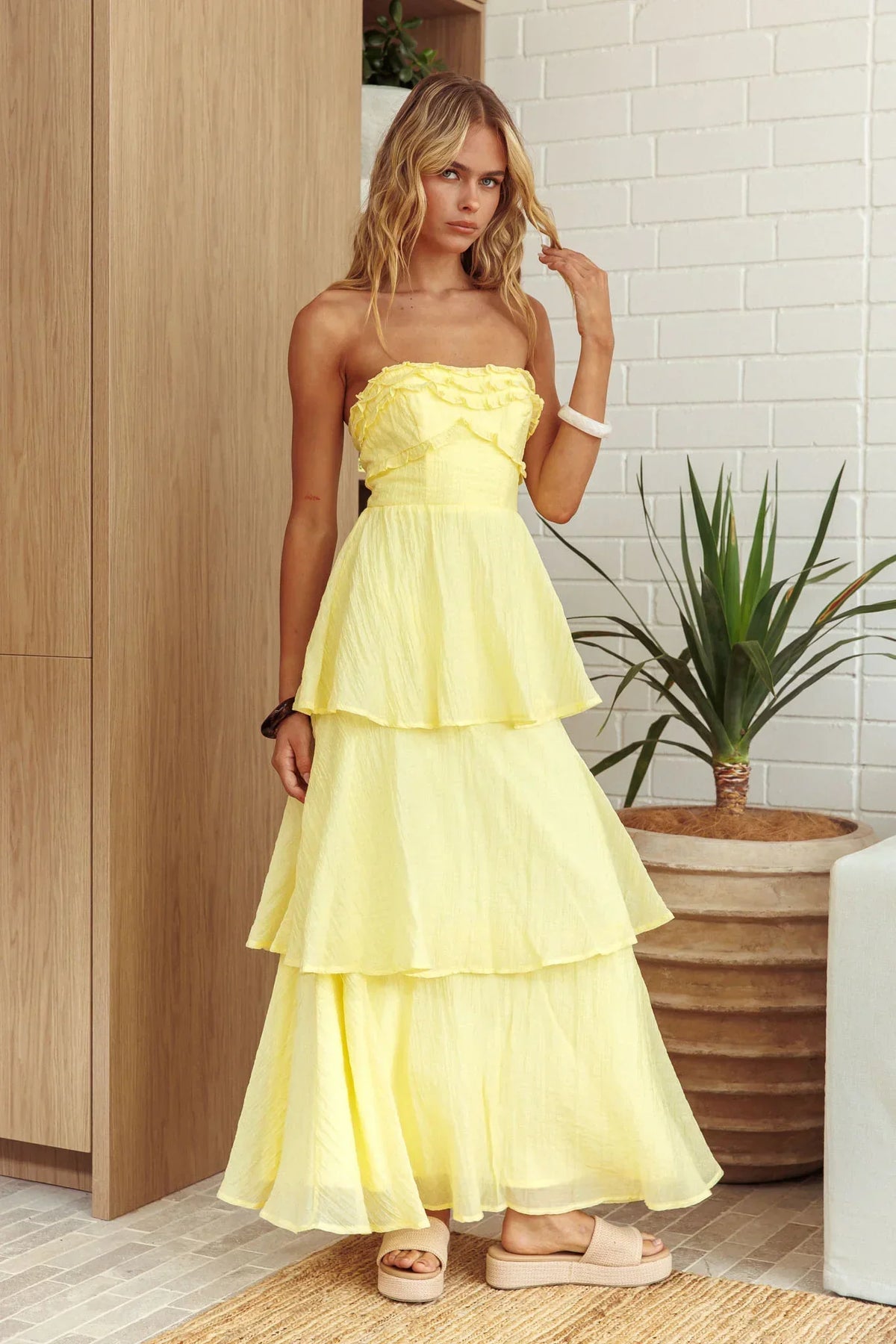 Strapless Frill Trim Maxi Dress