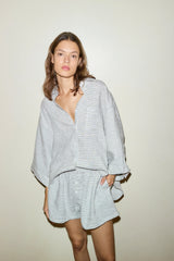 Pinstripe Linen Set Oversized Shirt and Shorts